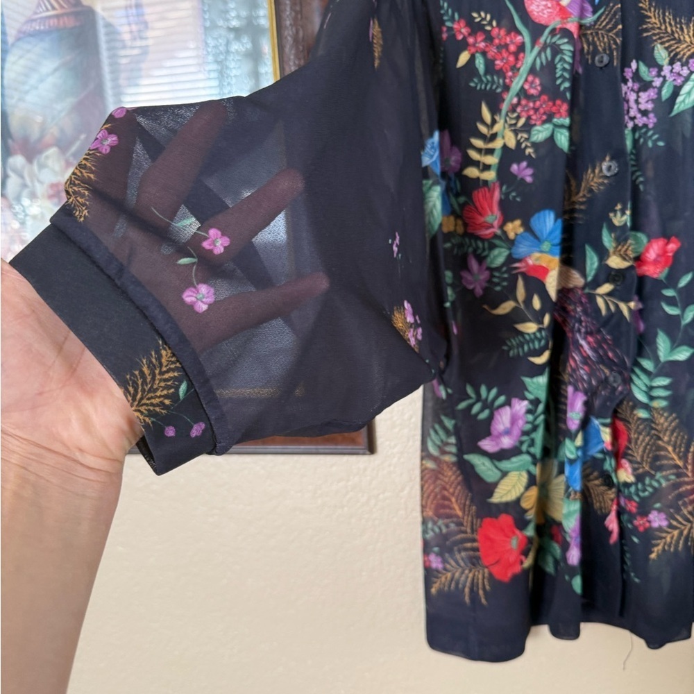 Vintage Lady Winn California by Teddi Blouse Womens Floral Birds - Picture 2 of 8